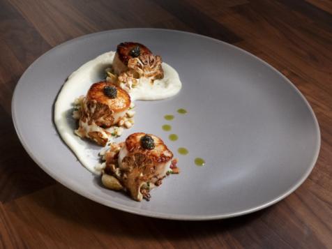 Seared Scallops with Cauliflower Puree and Poached Baby Radish