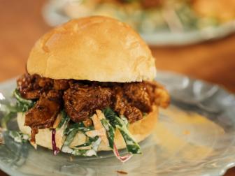 BBQ Beef On A Bun with Collard Coleslaw, as seen on Served Family Style.