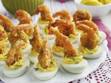 Deviled Eggs with Fried Shrimp