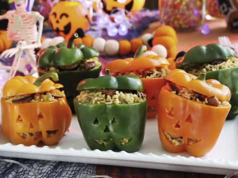 Jack-O'-Lantern Jambalaya Stuffed Peppers
