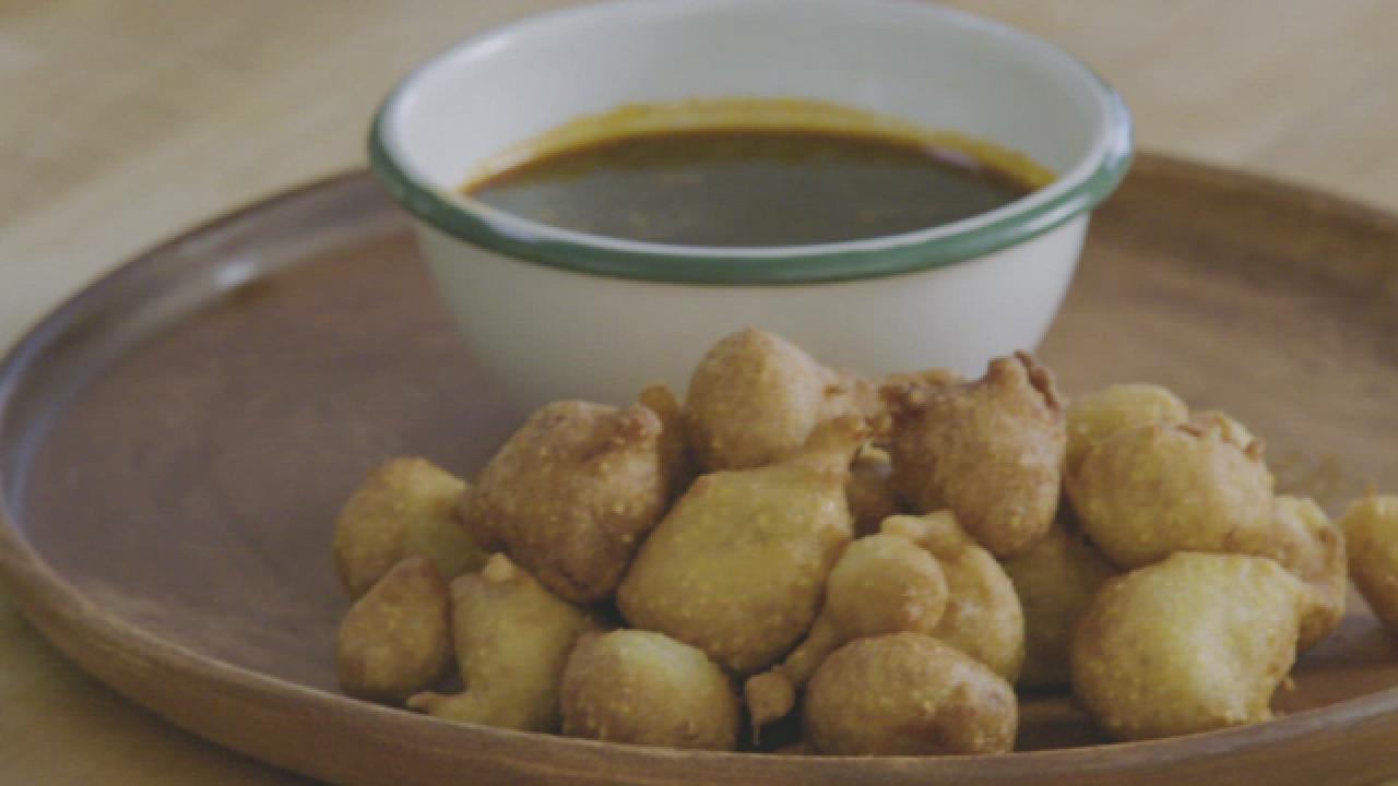Pancake Chicken Poppers with Maple Whiskey Dipping Sauce