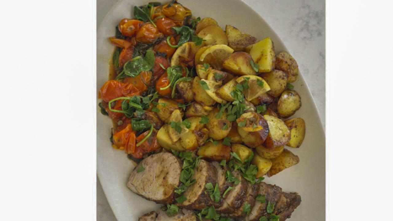 One-Pan Pork Tenderloin with Potatoes, Tomatoes and Spinach