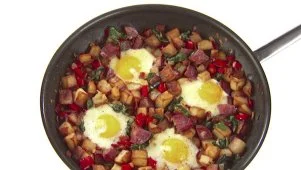 Salami, Bacon and Spinach Hash
