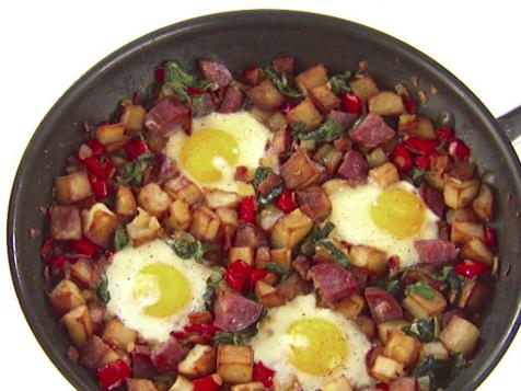 Salami, Bacon and Spinach Hash