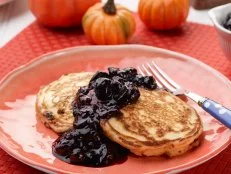 Sunny Anderson’s Sunny's Candy Bar Pancakes with Scary Blueberry Syrup for THANKSGIVING/BAKING/WEEKEND COOKING, as seen on The Best Thing I Ever Made, Hauntingly Good.