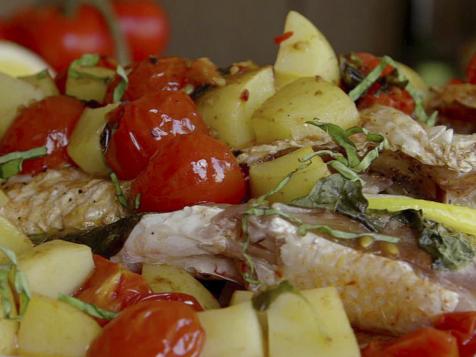 Moist Roasted Whole Red Snapper with Tomatoes, Basil and Oregano