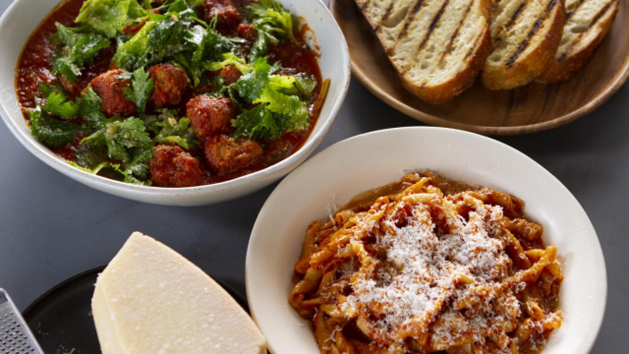 Busiate with Meatballs Pomodoro