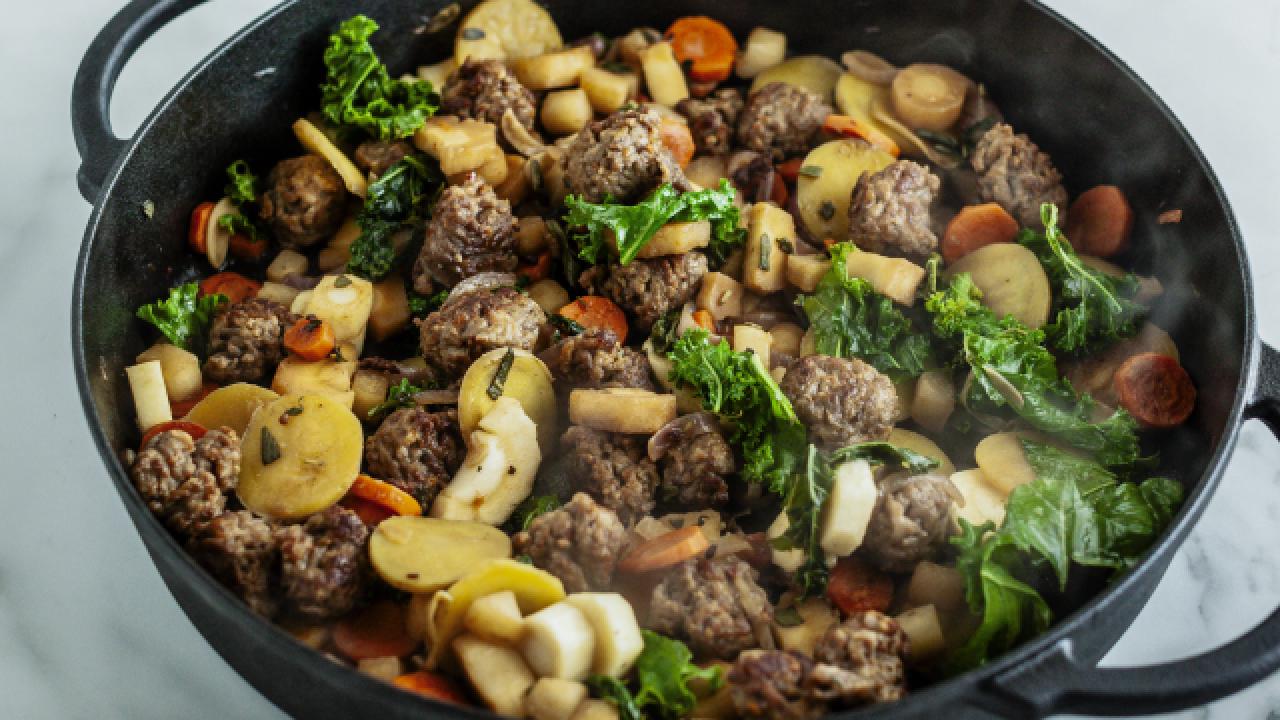 Root Vegetables with Spicy Italian Sausages