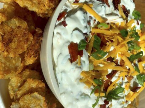 Smashed Tater Tot Chips with Loaded Green Onion Dip