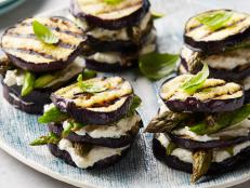 Giada De Laurentiis's Eggplant and Asparagus Napoleons for Reshoots, as seen on Food Network.