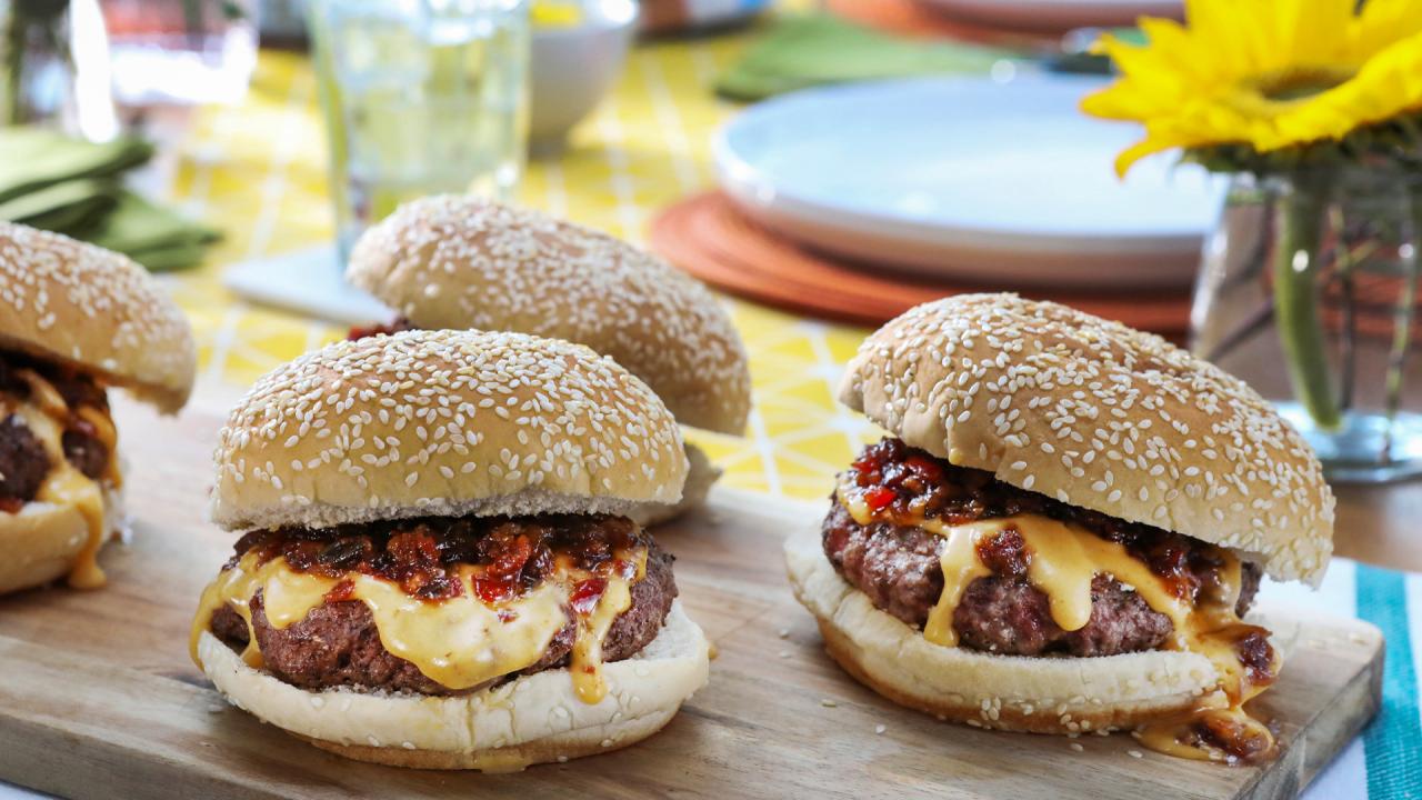 Steak Burgers with Hot Pepper Jam and Beer Cheese