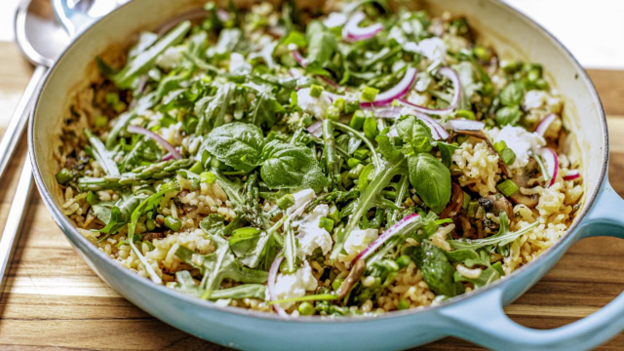 Mushrooms and Asparagus Oven Risotto