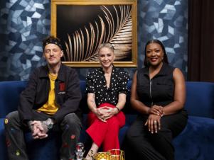 Titans Michael Voltaggio, Brooke Williamson, and Tiffany Derry, as seen on Bobby's Triple Threat, Season 3.
