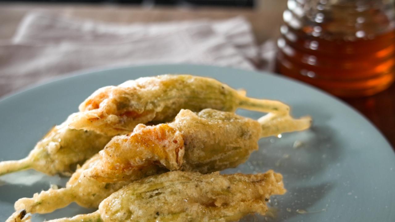 Fried Squash Blossoms Boudin with Smoked Mozzarella
