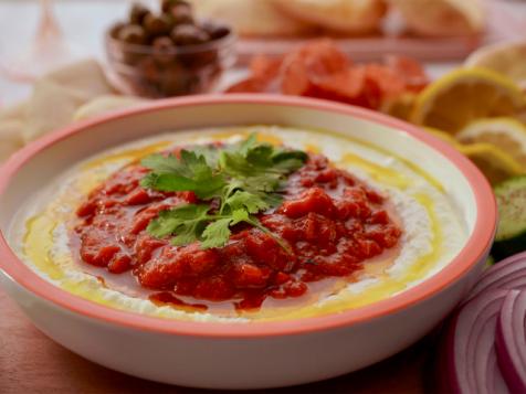 Cooked Tomato and Roasted Red Pepper Salad with Whipped Feta and Pita