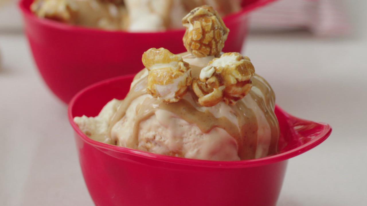 No-Churn Caramel Popcorn and Roasted Peanut Sundaes