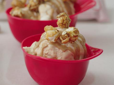 No-Churn Caramel Popcorn and Roasted Peanut Sundaes