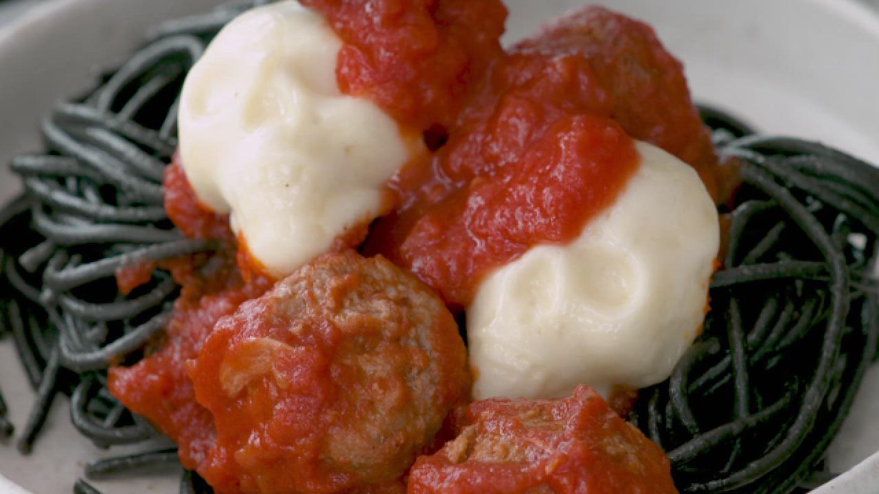 Halloween Meatballs with Cheesy Skulls