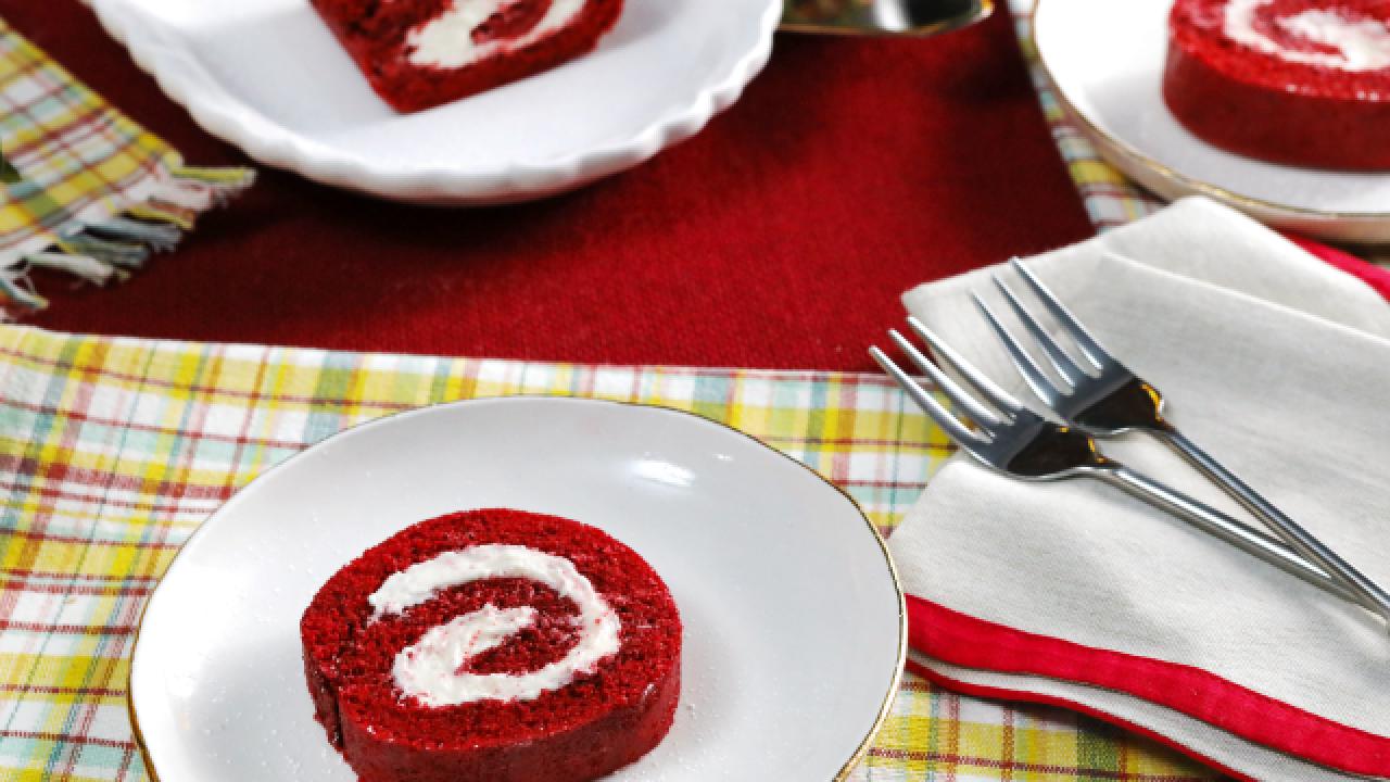 Red Velvet Swiss Roll with Cream Cheese Frosting