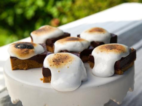Chocolate and Peanut Butter Bars with Brûléed Marshmallow