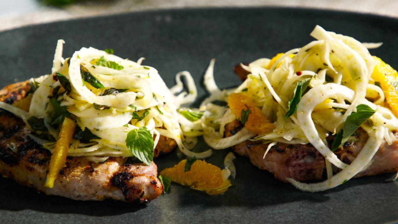 Fennel-Crusted Pork Porterhouse with Citrus Salad