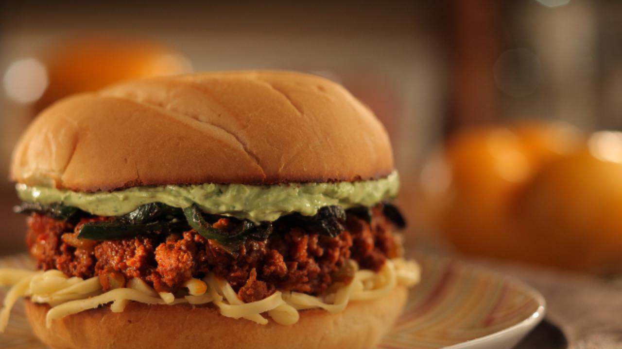 Sloppy Jose with Chorizo, Charred Poblanos and Avocado Crema