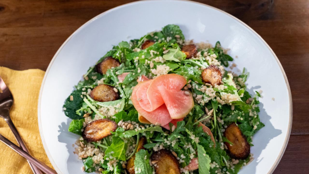 Quinoa Salad with Fried Plantains and Jalapeño Vinaigrette