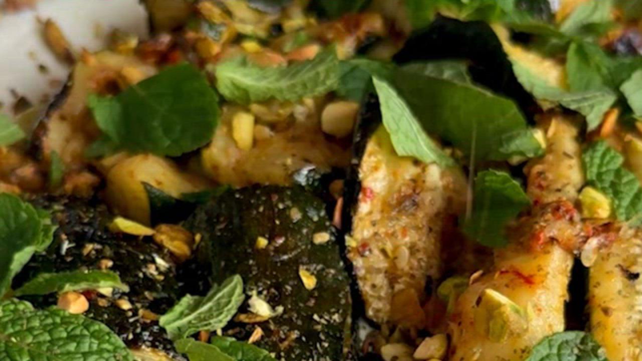 Smashed Grilled Zucchini with Za'atar and Labneh