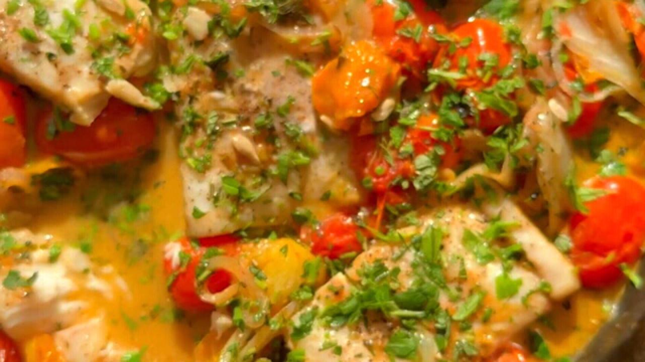 Grill-Poached Tomato Butter Halibut