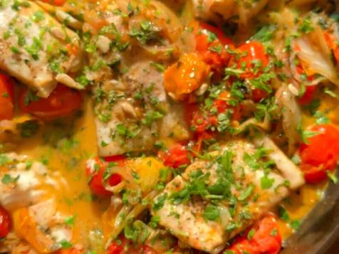 Grill-Poached Tomato Butter Halibut