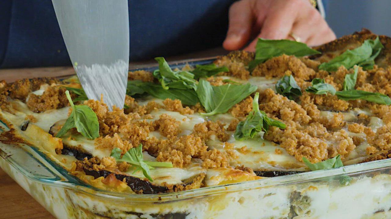 White Lasagna with Eggplant and Brown Butter Breadcrumbs
