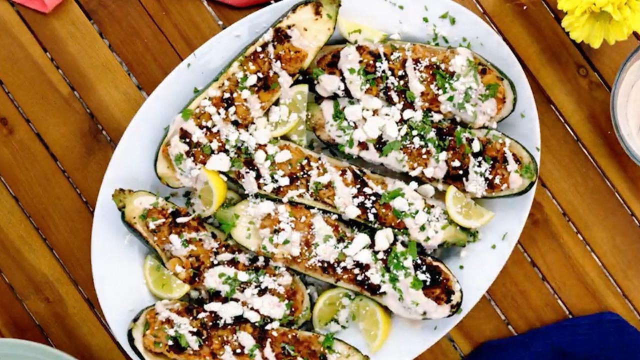 Grilled Ground Turkey Zucchini Boats