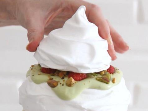 Christmas Tree Pavlova with Pistachio Cream and Raspberries