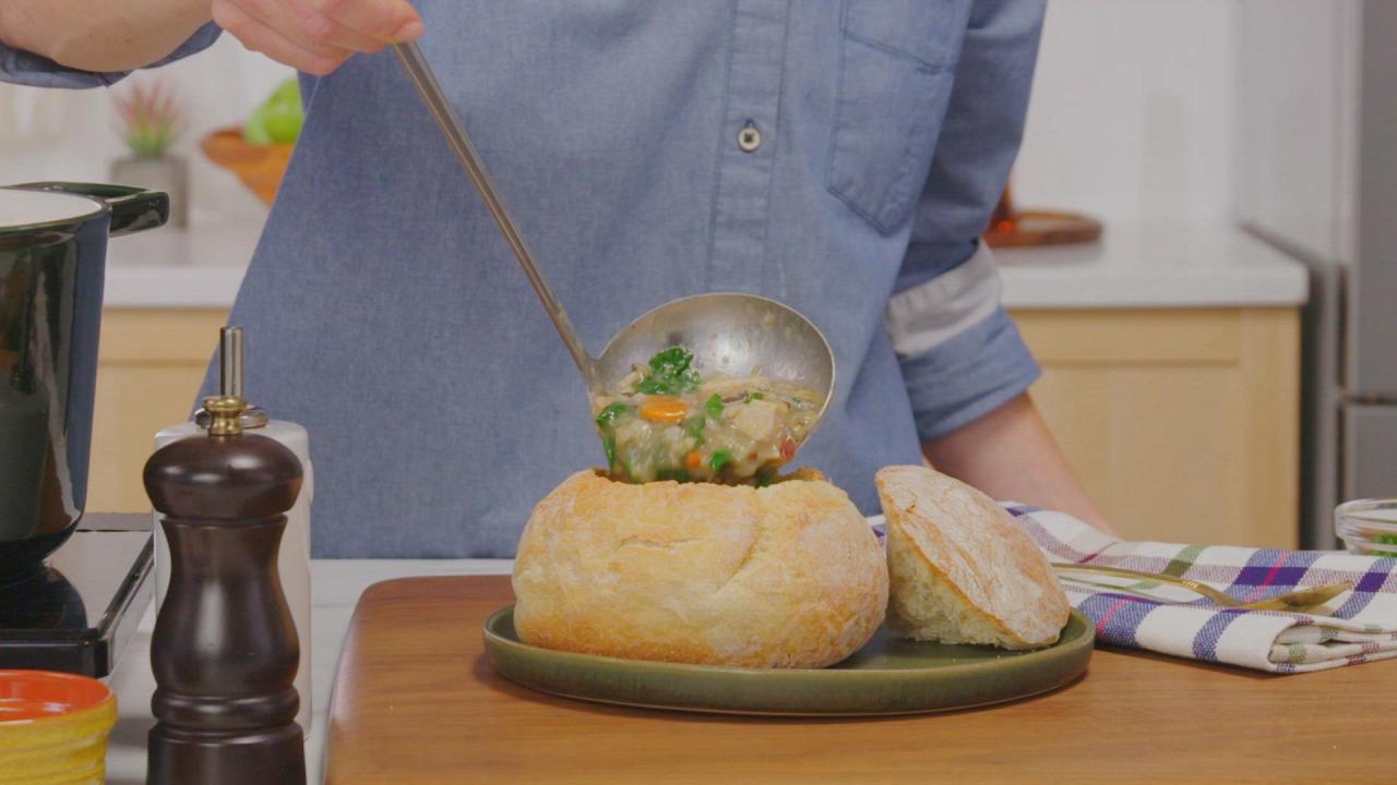 Turkey and Wild Rice Soup in a Bread Bowl