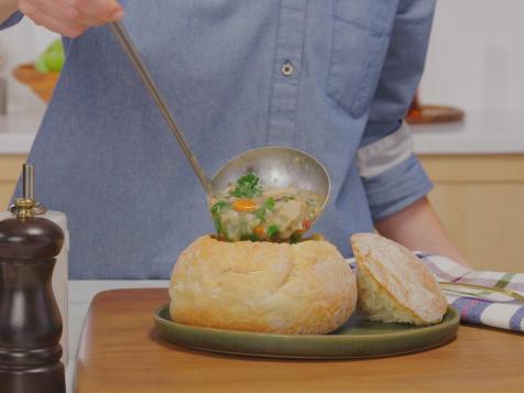 Turkey and Wild Rice Soup in a Bread Bowl