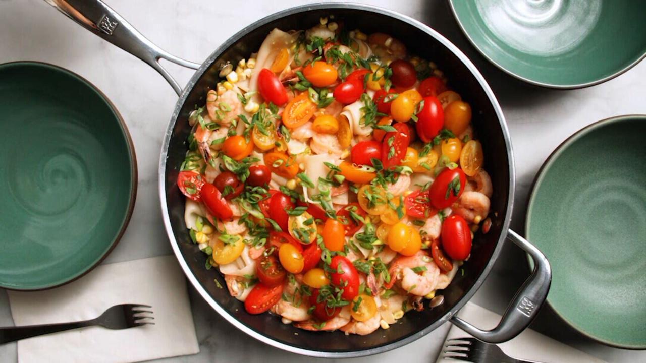 Dumpling Wrapper Stir-Fry with Miso Shrimp and Corn