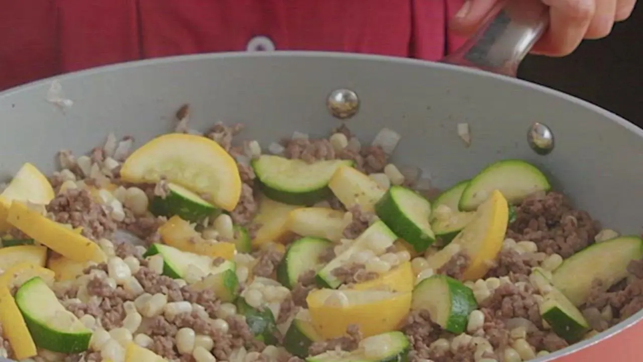 Ground Beef, Corn, and Squash Skillet