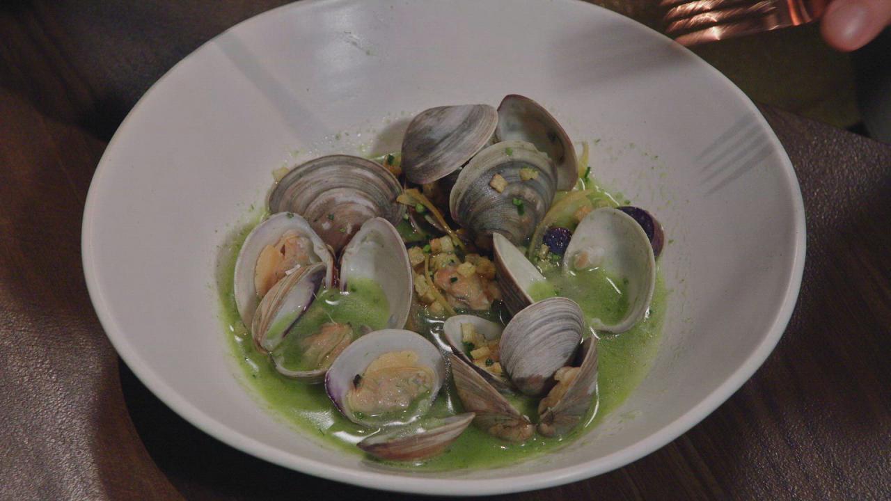 Steamed Clams with Chive Butter, Fingerling Potatoes and Chive Relish