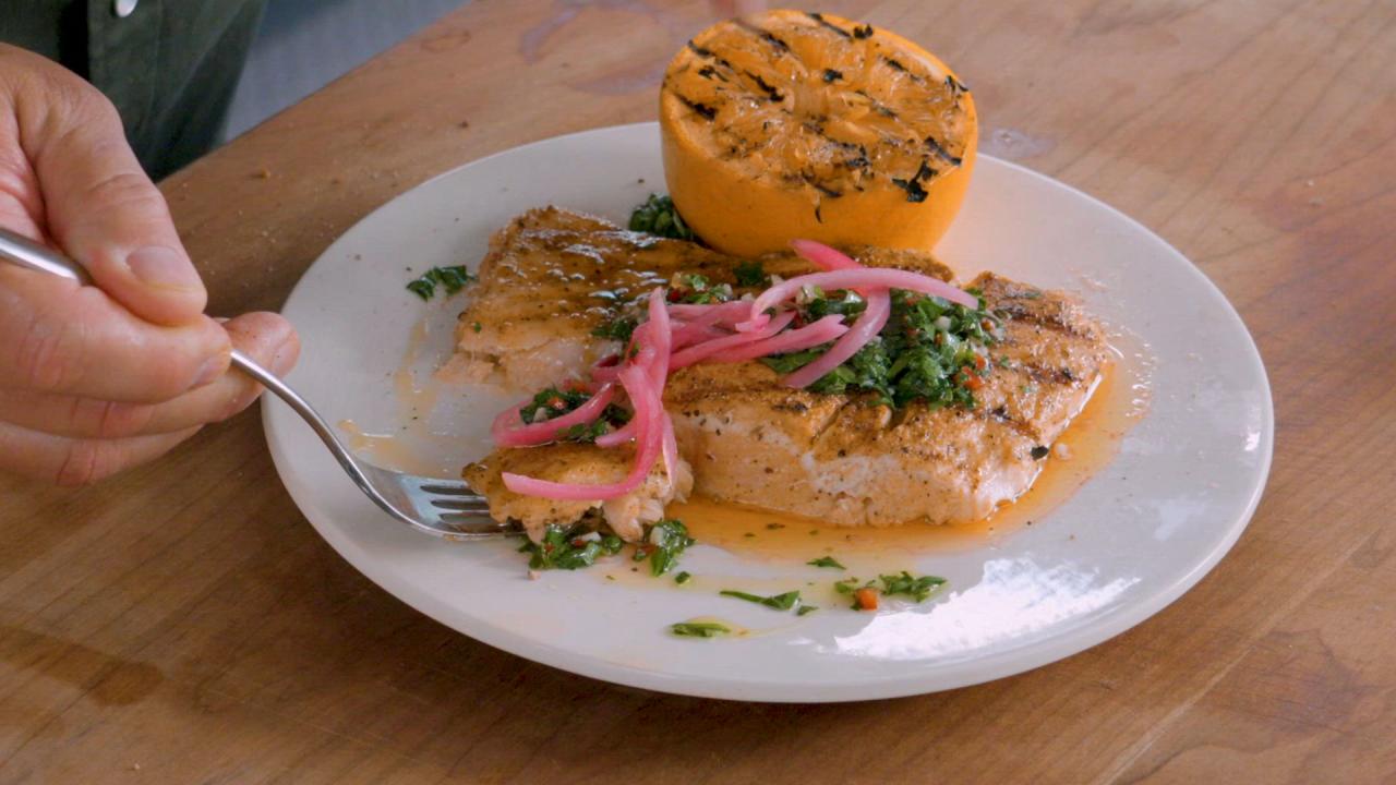 Salmon with a Grilled Orange Chimichurri