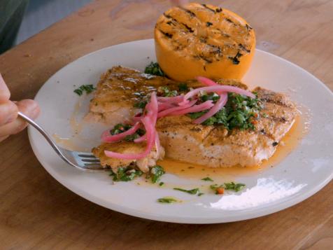 Salmon with a Grilled Orange Chimichurri