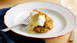 Eggs on Fried Stuffing Cakes
