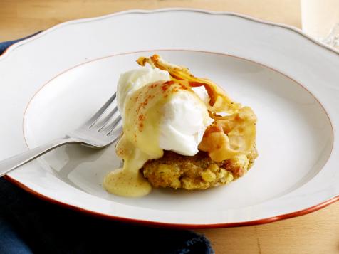 Eggs on Fried Stuffing Cakes