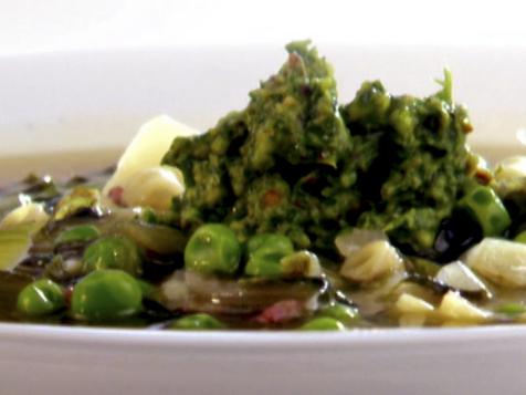 Pea and Potato Soup With Pesto