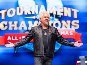 Host Guy Fieri, as seen on Tournament of Champions: All-Star Christmas, Season 2.