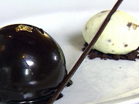 Milk Chocolate Dome with Caramel Cream, Fleur de Sel And Pistachio Crunch Ice Cream