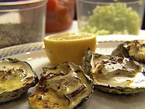Broiled Oysters with Celery Cream and Virginia Ham