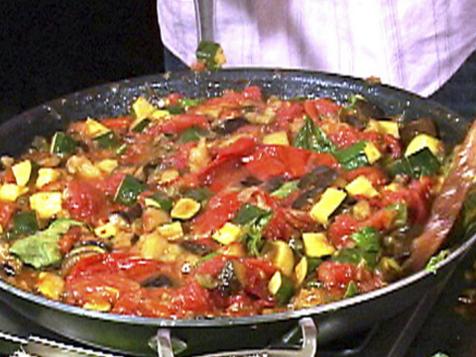 Ratatouille with Feta, Green Olives, and Almonds