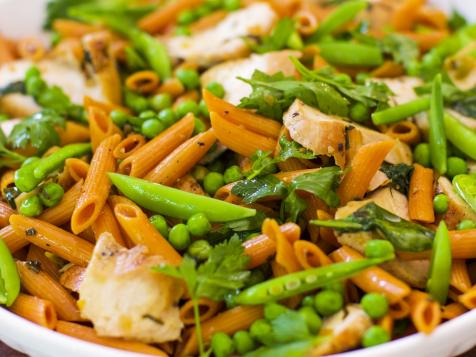 Lemon Herb Chicken Pasta with Green Peas, Snap Peas and Spinach