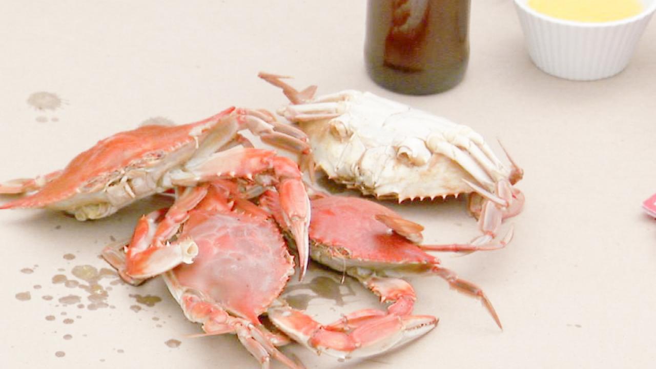 Beer-Poached Blue Crabs