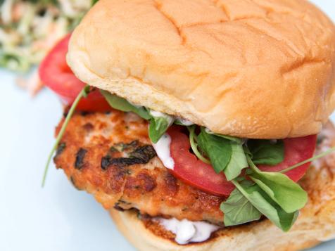 Salmon Burgers with Kale Slaw